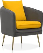 Tattva Woods Arm Chairs- Sofa Chair Arm Chair Living Room Bedroom Reading Chair, Yellow/Gray Contrasting Colors Upholstered Bedroom Barrel Chair with Backrest Pillow, Mid Century Modern Comfy Suede Singel Armchair