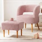 Living&Giving Accent Chair with Ottoman Sherpa Armchair and Ottoman Set with Back,Wood Legs Chair with Arms for Reading,Living Room,Bedroom Pink - Image 7