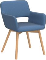 Tattva Woods Fabric Cushion Leisure Modern Living Dining Room Accent Arm Chairs Club Guest with Solid Wood Legs, Set of 2, Blue - Image 4