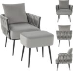 Tattva Woods Velvet Accent Chair with Ottoman, Modern Comfy Arm Chair w/Solid Metal Frame, Pillow, Max Load 330 Lbs, Upholstered Single Sofa Chair w/Footrest, Reading Chair for Bedroom, Living Room, Grey - Image 7