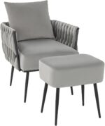 Tattva Woods Velvet Accent Chair with Ottoman, Modern Comfy Arm Chair w/Solid Metal Frame, Pillow, Max Load 330 Lbs, Upholstered Single Sofa Chair w/Footrest, Reading Chair for Bedroom, Living Room, Grey - Image 5