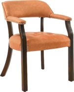Tattva Woods Arm Dining Chairs with Upholstered,Office Desk Chair with Arms and Metal Rivets. PU Boss Captain's Chairs,Classic Accent Stools for Dining Room, Bedroom Brown Legs & Orange NX173-318OR - Image 10