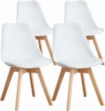 Tattva Woods Set of 4 Arm Chairs Dining Kitchen Mid-Century Modern Chairs with Wood Legs and PU Leather Cushion for Living Room Bedroom Outdoor Lounge, White, Black - Image 12