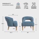 Tattva Woods Accent Arm Chair, Modern Comfy Velvet Accent Chair, Open Back with Solid Wood Legs for Living Room/Bedroom/Office/Waiting Room, Blue - Image 9