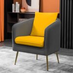 Tattva Woods Arm Chairs- Sofa Chair Arm Chair Living Room Bedroom Reading Chair, Yellow/Gray Contrasting Colors Upholstered Bedroom Barrel Chair with Backrest Pillow, Mid Century Modern Comfy Suede Singel Armchair - Image 9