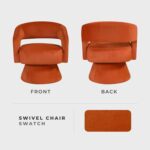 Tattva Woods 360 Degree Swivel Accent Chair, Modern Comfy Velvet Round Barrel Chair, Open Back, Plush Foam Cushions, Metal Swivel Base for Living Room/Bedroom/Office, Orange - Image 9