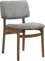 Tattva Woods Living Lima Wood Dining Accent Chairs Finish Fabric-Set of 2, 20" Wide, 22"D x 20"W x 31.5"H, Walnut/Grey - Image 9