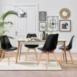 Tattva Woods Set of 4 Arm Chairs Dining Kitchen Mid-Century Modern Chairs with Wood Legs and PU Leather Cushion for Living Room Bedroom Outdoor Lounge, White, Black - Image 7