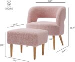 Living&Giving Accent Chair with Ottoman Sherpa Armchair and Ottoman Set with Back,Wood Legs Chair with Arms for Reading,Living Room,Bedroom Pink - Image 6