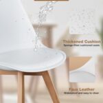 Tattva Woods Set of 4 Arm Chairs Dining Kitchen Mid-Century Modern Chairs with Wood Legs and PU Leather Cushion for Living Room Bedroom Outdoor Lounge, White, Black - Image 8