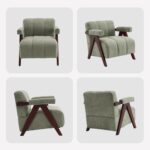 Arm Chair-Accent Chair Mid-Century Modern with Wide Backrest for Bedroom, Upholstered Living Room Chair with Wooden, Lounge Armchair with Thick Cushion, Cute Chenille Comfy Chair, Sage - Image 3