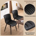 Tattva Woods Black Dining Chairs Set of 2, Faux Leather Upholstered Kitchen & Dining Room Chairs with Back, Mid Century Modern Minimalist Accent Chair Armless for Guest Reception Waiting Living Room - Image 6