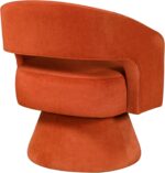 Tattva Woods 360 Degree Swivel Accent Chair, Modern Comfy Velvet Round Barrel Chair, Open Back, Plush Foam Cushions, Metal Swivel Base for Living Room/Bedroom/Office, Orange - Image 4