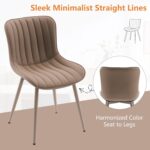 Tattva Woods Mid-Century Modern Dining Chairs Set of 2, Khaki PU Leather Upholstered Kitchen Chairs with Khaki Metal Legs, Armless Accent Chair for Dining Room, Guest Reception Room - Image 3
