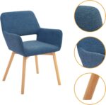 Tattva Woods Fabric Cushion Leisure Modern Living Dining Room Accent Arm Chairs Club Guest with Solid Wood Legs, Set of 2, Blue - Image 3