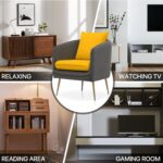 Tattva Woods Arm Chairs- Sofa Chair Arm Chair Living Room Bedroom Reading Chair, Yellow/Gray Contrasting Colors Upholstered Bedroom Barrel Chair with Backrest Pillow, Mid Century Modern Comfy Suede Singel Armchair - Image 3