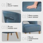 Tattva Woods Accent Arm Chair, Modern Comfy Velvet Accent Chair, Open Back with Solid Wood Legs for Living Room/Bedroom/Office/Waiting Room, Blue - Image 8