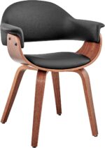 Tattva Woods Arm Chairs-Living Adalyn Faux Leather and Wood Dining Room Accent Chair, Black/Walnut 19D x 25W x 30H in - Image 12