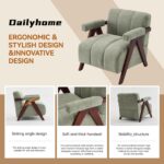Arm Chair-Accent Chair Mid-Century Modern with Wide Backrest for Bedroom, Upholstered Living Room Chair with Wooden, Lounge Armchair with Thick Cushion, Cute Chenille Comfy Chair, Sage - Image 5