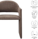 Tattva Woods Upholstered Fabric Dining Armchair in Mocha - Modern Curved Dining Chair with Open-Back - Living Room Barrel Lounge Chair - Single Upholstered Accent Chair with Arms - Image 8