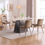 Tattva Woods Mid-Century Modern Dining Chairs Set of 2, Khaki PU Leather Upholstered Kitchen Chairs with Khaki Metal Legs, Armless Accent Chair for Dining Room, Guest Reception Room - Image 7