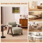 Arm Chair-Accent Chair Mid-Century Modern with Wide Backrest for Bedroom, Upholstered Living Room Chair with Wooden, Lounge Armchair with Thick Cushion, Cute Chenille Comfy Chair, Sage - Image 2