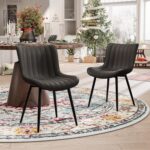 Tattva Woods Black Dining Chairs Set of 2, Faux Leather Upholstered Kitchen & Dining Room Chairs with Back, Mid Century Modern Minimalist Accent Chair Armless for Guest Reception Waiting Living Room - Image 3