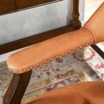 Tattva Woods Arm Dining Chairs with Upholstered,Office Desk Chair with Arms and Metal Rivets. PU Boss Captain's Chairs,Classic Accent Stools for Dining Room, Bedroom Brown Legs & Orange NX173-318OR - Image 3