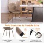 Tattva Woods Mid-Century Modern Dining Chairs Set of 2, Khaki PU Leather Upholstered Kitchen Chairs with Khaki Metal Legs, Armless Accent Chair for Dining Room, Guest Reception Room - Image 4