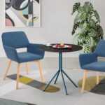 Tattva Woods Fabric Cushion Leisure Modern Living Dining Room Accent Arm Chairs Club Guest with Solid Wood Legs, Set of 2, Blue