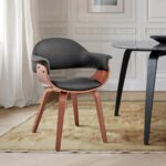 Tattva Woods Arm Chairs-Living Adalyn Faux Leather and Wood Dining Room Accent Chair, Black/Walnut 19D x 25W x 30H in