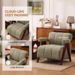 Arm Chair-Accent Chair Mid-Century Modern with Wide Backrest for Bedroom, Upholstered Living Room Chair with Wooden, Lounge Armchair with Thick Cushion, Cute Chenille Comfy Chair, Sage - Image 6