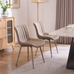 Tattva Woods Mid-Century Modern Dining Chairs Set of 2, Khaki PU Leather Upholstered Kitchen Chairs with Khaki Metal Legs, Armless Accent Chair for Dining Room, Guest Reception Room - Image 2