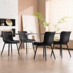 Tattva Woods Black Dining Chairs Set of 2, Faux Leather Upholstered Kitchen & Dining Room Chairs with Back, Mid Century Modern Minimalist Accent Chair Armless for Guest Reception Waiting Living Room