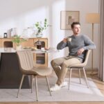 Tattva Woods Mid-Century Modern Dining Chairs Set of 2, Khaki PU Leather Upholstered Kitchen Chairs with Khaki Metal Legs, Armless Accent Chair for Dining Room, Guest Reception Room - Image 8