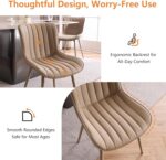 Tattva Woods Mid-Century Modern Dining Chairs Set of 2, Khaki PU Leather Upholstered Kitchen Chairs with Khaki Metal Legs, Armless Accent Chair for Dining Room, Guest Reception Room - Image 5