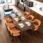 Tattva Woods Arm Dining Chairs with Upholstered,Office Desk Chair with Arms and Metal Rivets. PU Boss Captain's Chairs,Classic Accent Stools for Dining Room, Bedroom Brown Legs & Orange NX173-318OR - Image 9