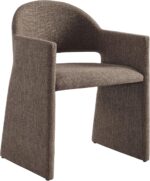 Tattva Woods Upholstered Fabric Dining Armchair in Mocha - Modern Curved Dining Chair with Open-Back - Living Room Barrel Lounge Chair - Single Upholstered Accent Chair with Arms - Image 6