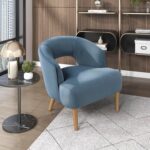 Tattva Woods Accent Arm Chair, Modern Comfy Velvet Accent Chair, Open Back with Solid Wood Legs for Living Room/Bedroom/Office/Waiting Room, Blue