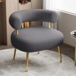 Mid Century Sherpa Boucle Accent Chair, Round Upholstered Barrel Arm Chair for Small Spaces, Fluffy Side Corner Sofa Chair for Living Room, Bedroom, Vanity, Office, Reading Nook(Grey)