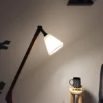 Emphasis Wooden Floor Lamp with Brown Base and Beige Fabric Lampshade (BULB NOT INCLUDED)