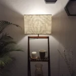 Tattva Woods Wooden Floor Lamp with Brown Base and Jute Fabric Lampshade (BULB NOT INCLUDED)