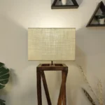 Remy Wooden Floor Lamp with Brown Base and Beige Fabric Lampshade (BULB NOT INCLUDED)