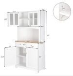 Buffet Cabinet with Hutch Kitchen Pantry Storage Cabinet White Sideboard for Kitchen Storage Microwave Cabinet with Storage, 4 Doors, 2 Adjustable Shelves & 1 Drawers - Image 2