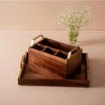 WOODEN CUTLERY STAND AND SERVING TRAY COMBO II FOOD GRADE