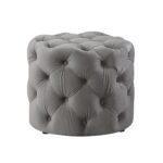 DOE BUCK ROUND TUFTED VELVET OTTAMAN/POUFEE IN GREY - Image 7