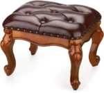 Small Footstool Ottoman Upholstered Footstool, Solid Rubber Wood/Living Room Stool. (Brown) - Image 2