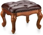 Small Footstool Ottoman Upholstered Footstool, Solid Rubber Wood/Living Room Stool. (Brown)