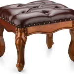 Small Footstool Ottoman Upholstered Footstool, Solid Rubber Wood/Living Room Stool. (Brown)