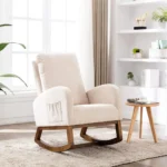Rocking Chair Mid-Century Modern Nursery Rocking Armchair Upholstered Tall Back Accent Glider Rocker for Living Room - Image 8